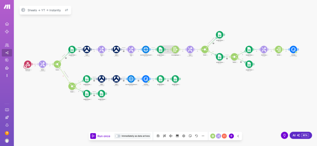 Sheets -> YT -> Instantly